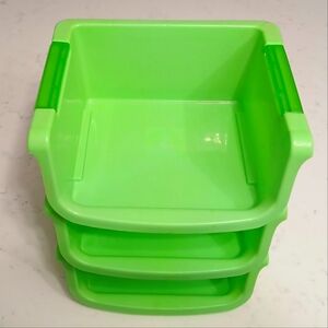 3 Pack Stackable Storage Bins Vertical Space Saving Organization Lime Green